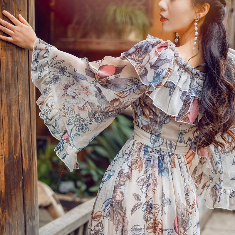 long flared maxi dress