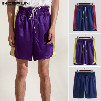 

INCERUN 2020 Summer Men Patchwork Shorts Drawstring Breathable Joggers Streetwear Casual Workout Short Loose Beach Shorts S-5XL