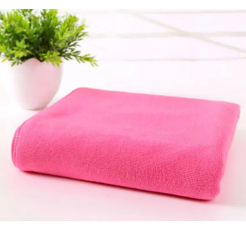Однотонное полотенце из натуральной микрофибры 70x140 см, впитывающее волокно, семейная мойка для ванной, Пляжное купальное полотенце s - Цвет: Rose Red