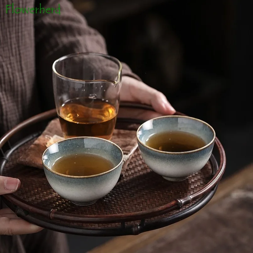 Creative Ceramic Porcelain Tea Cup Teaware Kung Fu Tea Cup Set Retro Simple Kiln Master Tea Cup Japanese Zen