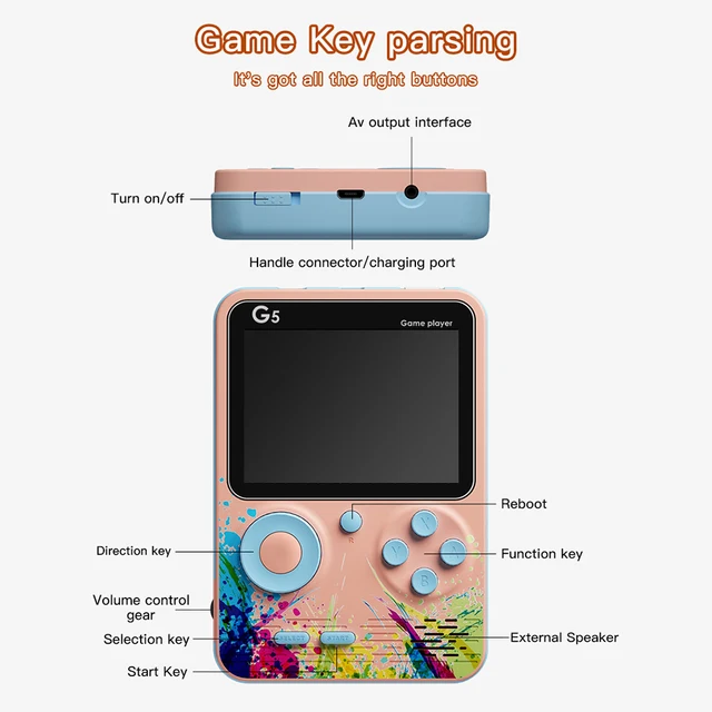 جهاز تحكم صغير محمول، ألعاب الفيديو G5 المدمج في اجهزة اللعبة الالكترونية المحمولة بوي 3.0 بوصة شاشة كلاسيكية لعبة لاعب مع 500 لعبة 4