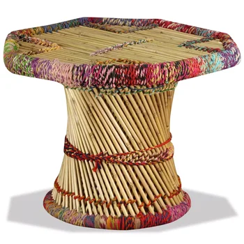 

Coffee Table Bamboo with Chindi Details Multicolour Handmade Side Tables Retro-style Octagonal Coffee Table Desks