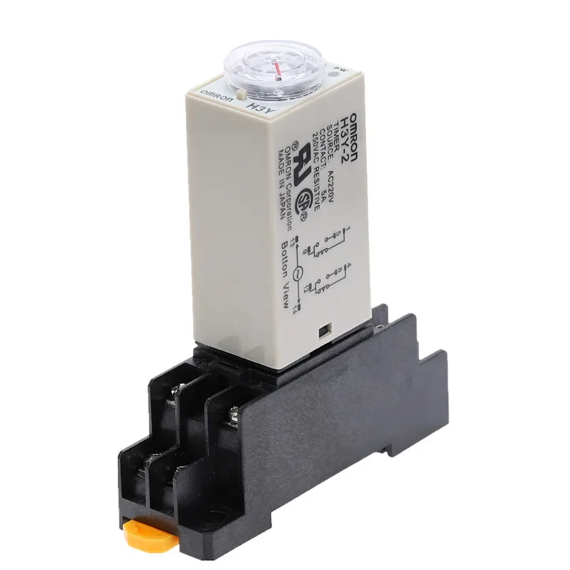 

Rotary Knob DPDT 1S/5S/10S/30S/60S/3M/5M/10M/30M/60M Timer Timing Time Relay AC 220V H3Y-2 With Base Socket PYF08A