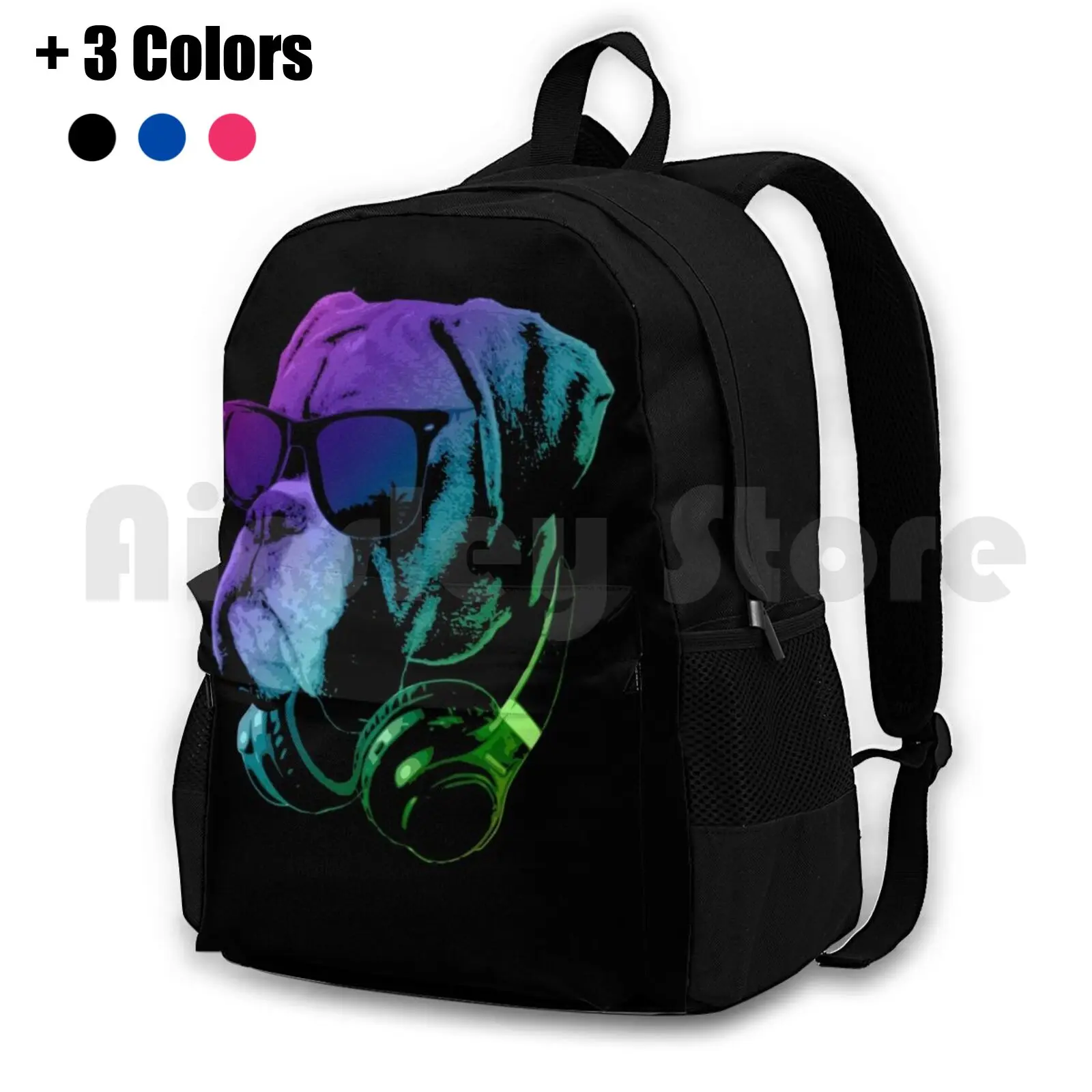 Dj Dog Outdoor Hiking Backpack Waterproof Camping Travel Pet Cute Cool Boxer Bulldog Animal Sunglasses Headphones Neon | Багаж и сумки