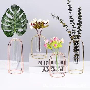 

Unique Metal Hydroponic Vase Stainless Steel Glass Test Tube Hanging Geometric Plant Vase Nordic Style Home Decoration