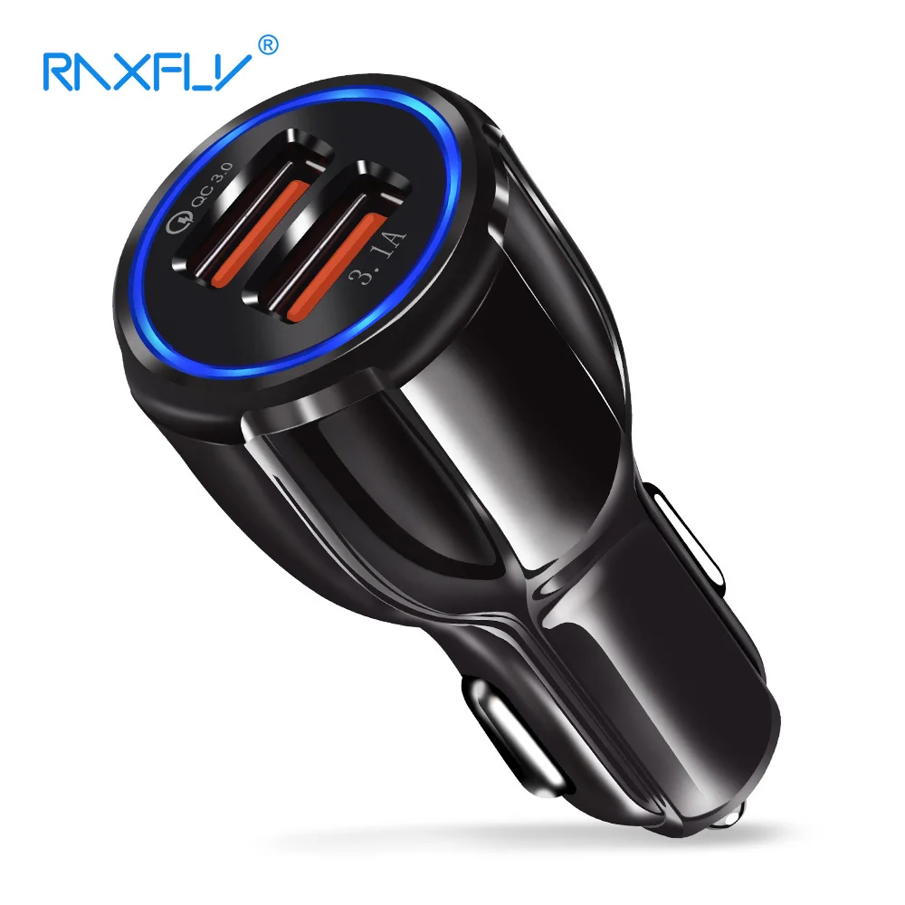 

RAXFLY 30W 3.1A Car Charger Quick Charge 3.0 Universal Dual USB Fast Charging QC For iPhone Samsung Xiaomi Mobile Phone In Car
