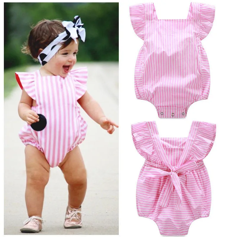 Одежда для маленьких девочек от 0 до 18 месяцев боди без рукавов для малышей розовая полосатая одежда для новорожденных летняя цельная Одежда для младенцев детский комплект
