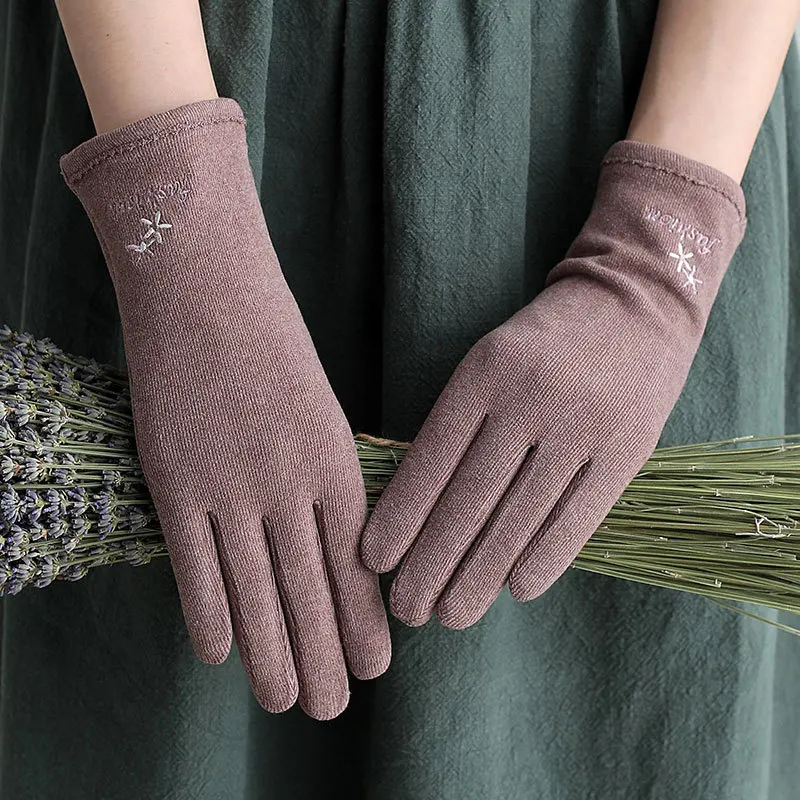

Sparsil Winter Women Touch Screen Gloves Embroidery Warm Windproof Suede Single Layer Female Thin Soft Elegant Cycling Mittens