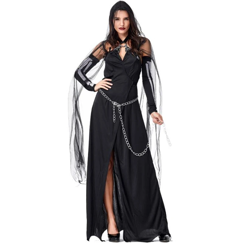 

Deluxe Women Black Magic Witch Costume Halloween Sexy Adult Party Cosplay Clothing