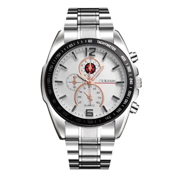 

New Style Men Business Watch Fashion Large Dial Silver Stainless Steel Waterproof Steel Belt Watch