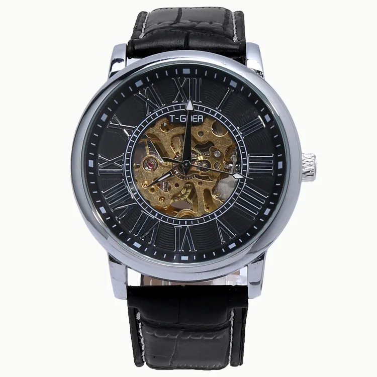 

T-goer MEN'S Leather Belt Large Dial Hollow out Analog Watch Waterproof Analog Watch