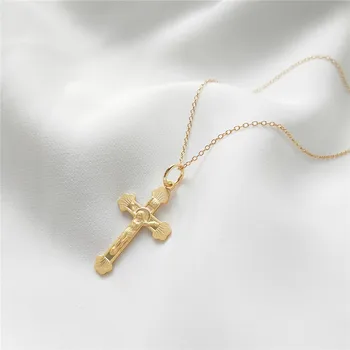 

RUIYI Real 925 Sterling Silver Minimalist Gold Color Cross Pendant Neckalce Religious Style Women Simple Fine Jewelry Necklace