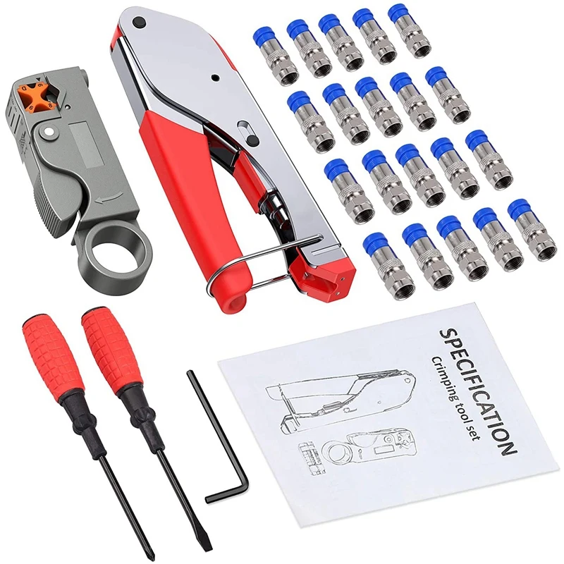 Compression Tool Kit 20x F RG6 RG58 RG59 Connector Fitting Coaxial Cable Crimper 