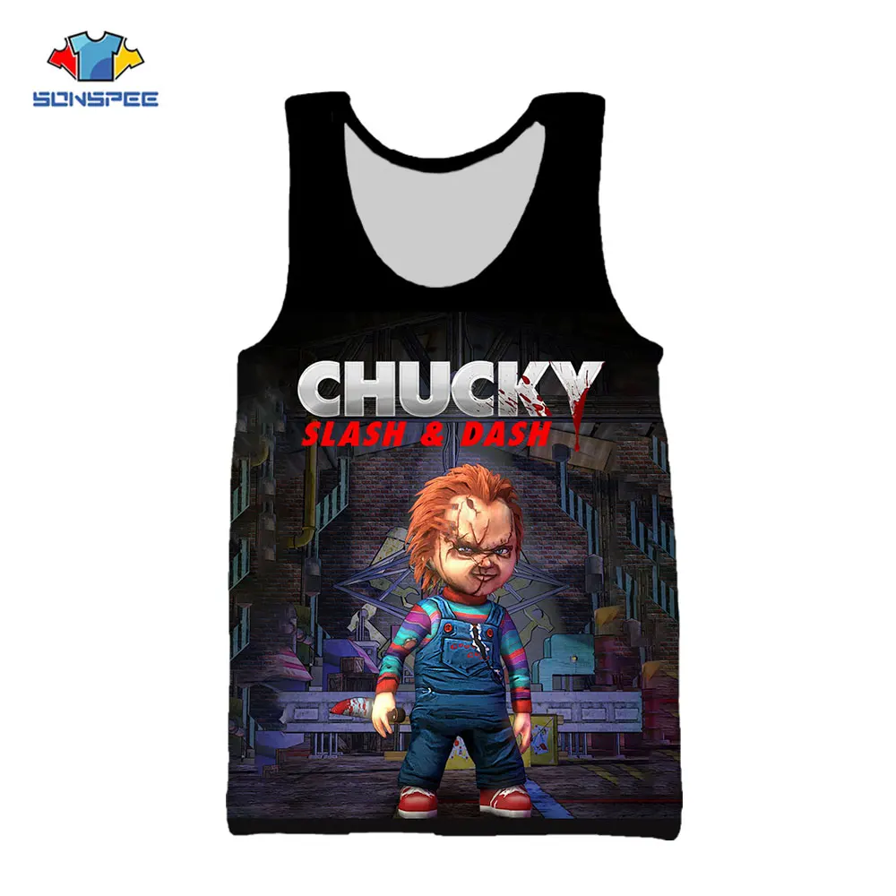 

SONSPEE 2022 New Horror Movie Chucky Clown Graphics Vest 3D Printing Cool Men Women All-Match Undershirt Gym Muscle Bodybuilding