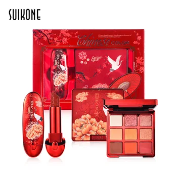 

Suikone Luxury Makeup Lot Chinese Traditional Chic Dynasty Red Lipstick+Eyeshadow Palette Gift Set for Wowen Shimmer Eye Shadow
