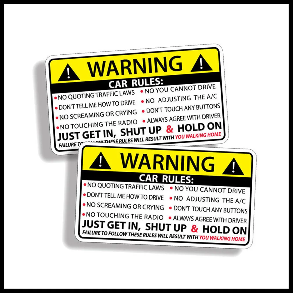 2X 10.2CM*5.7CM Car Safety Warning Rules Decal PVC Car Sticker 12-0585
