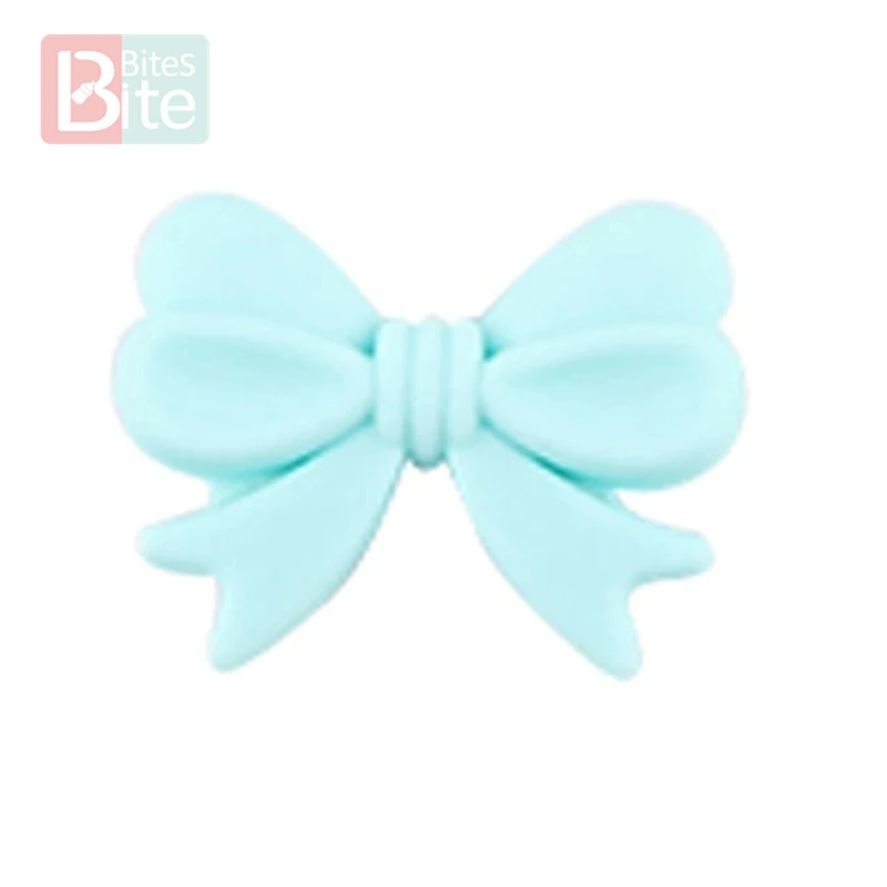 Candy blue Bow Укусы 10 шт. детский Прорезыватель мини Силиконовый бант маленький галстук Прорезыватель для зубов из пищевого силикона DIY бисер 2 см Розетка без БФА, силиконовый шарик детская игрушка - Цвет: Candy blue Bow