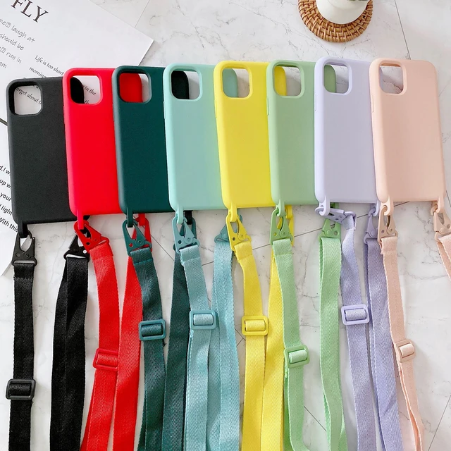 Funda de teléfono de silicona líquida con cordón para iPhone, funda de  cuerda de collar ultrafina