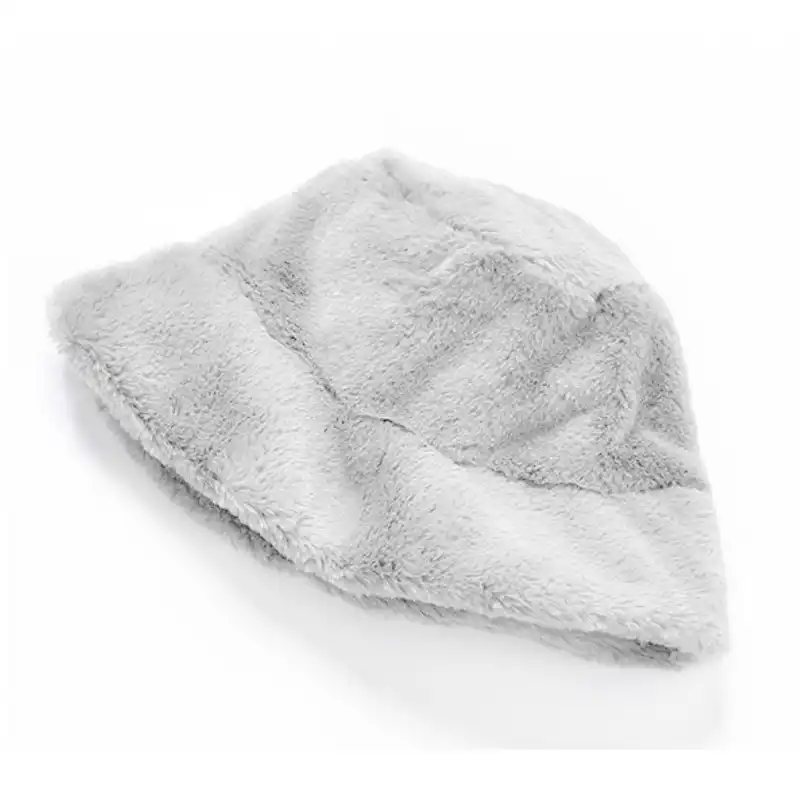 white faux fur bucket hat
