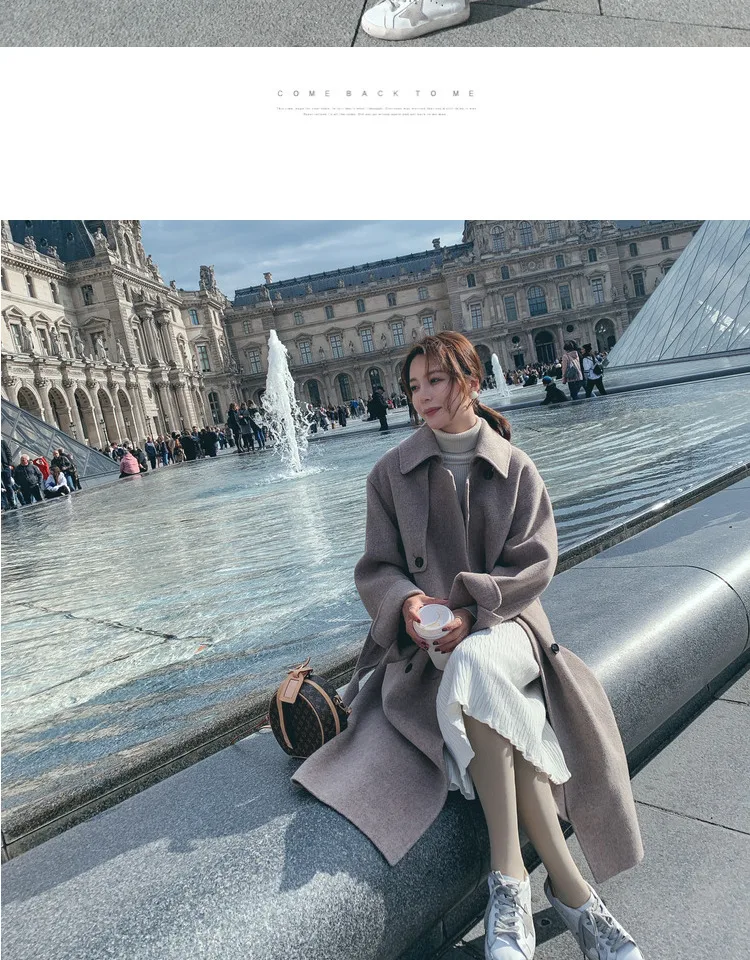 Модное популярное шерстяное пальто для фотосессии в Корейском стиле для женщин, осень и зима, стиль, элегантная шерстяная куртка средней длины