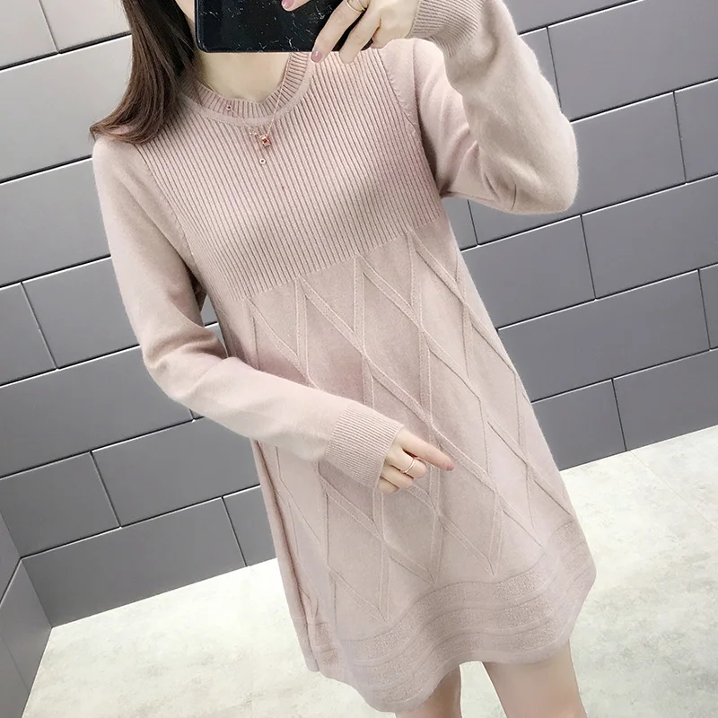 Khaki Новинка, осенняя и зимняя блузка средней длины, женские Sweater-0d930 до колена - Цвет: Khaki