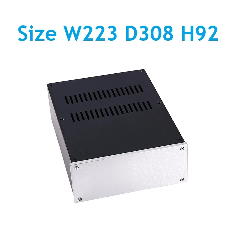 No Hole DIY Power Amplifier Case Pre Amp Tube Rear DAC Headphone Chassis Full Aluminum Decoder Case Size W223 D308 H92