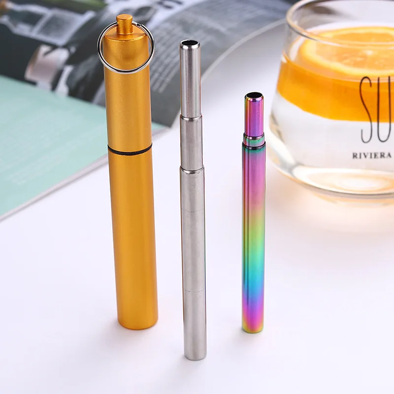 

Stainless Steel Telescopic Drinking Straw Portable straw Travel Reusable Collapsible Metal Drinking Straw With Brush Accessories