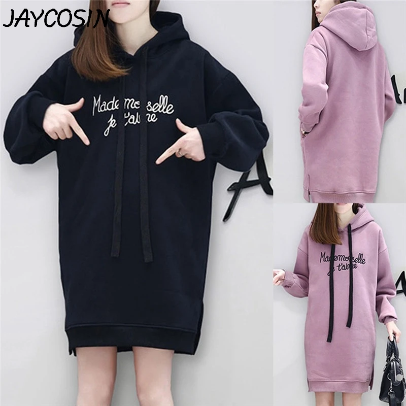 

JAYCOSIN Women Sweatshirt Letter Print Long Sleeves Hooded Sweatshirts Autumn Leisure Long Sweatshirt Dress Pullover Tops a13