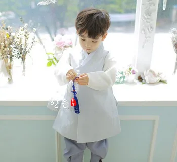 

South Korea Imported Fabric Boy Birthday Korean Clothing/upscale Children's New Korean Clothing Fashion Belt V-Neck Full