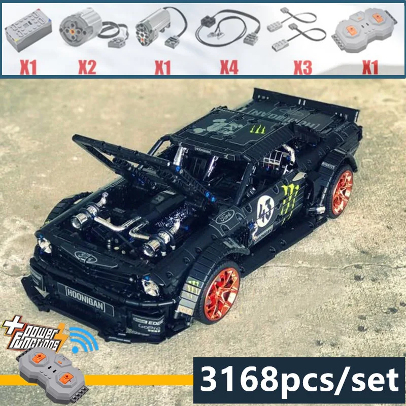 Новинка 1965 Ford Mustang Hoonicorn гоночное приспособление для автомобиля Technic MOC-22970 Совместимо с 20102 строительным блоком Кирпичи Детские игрушки подарок - Цвет: with motor part