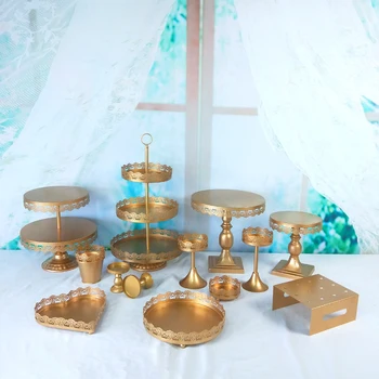 

Tobs 1 piece Gold Cake Stand Wedding Cupcake Party Dessert Display Stand Tower Wedding Set Decor Tray Metal Round
