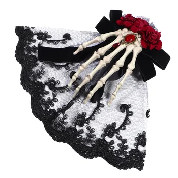 

1pc Headband Gothic Lace Rose Bow Decorative Skull Hand Hair Accessories Headdress Hairpin for Halloween Roleplay