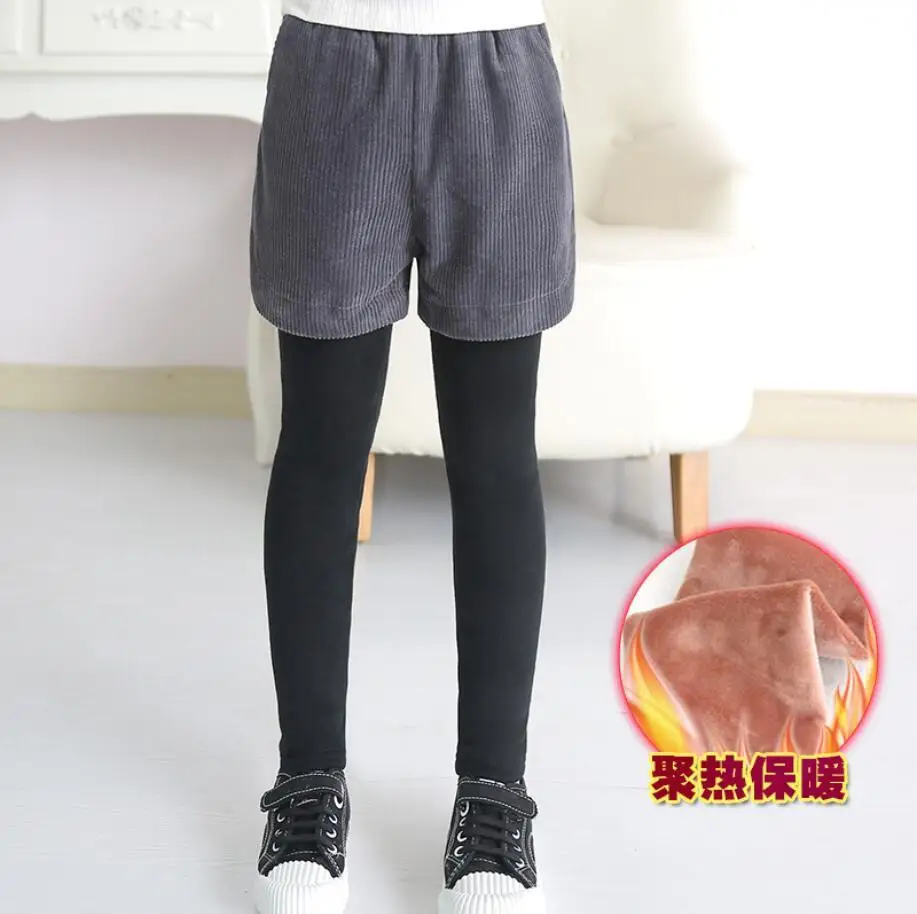 gray plus velvet Коллекция года, осенне-зимние детские бархатные леггинсы для девочек детские длинные штаны с имитацией двух предметов плотные теплые вельветовые брюки для девочек-подростков, K95 - Цвет: gray plus velvet