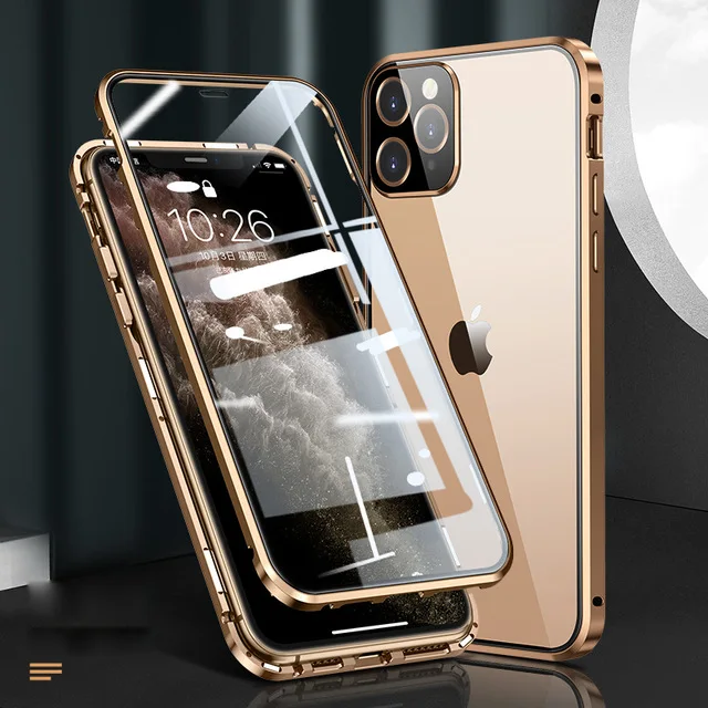 Từ Tính Hấp Phụ Kim Loại Dành Cho iPhone 11 12 Pro Max Ốp Lưng Chống Sốc Miếng Dán Kính Cường Lực Dành Cho iPhone 12 Mini Pro ốp Lưng Coque wooden phone cases Cases For iPhone