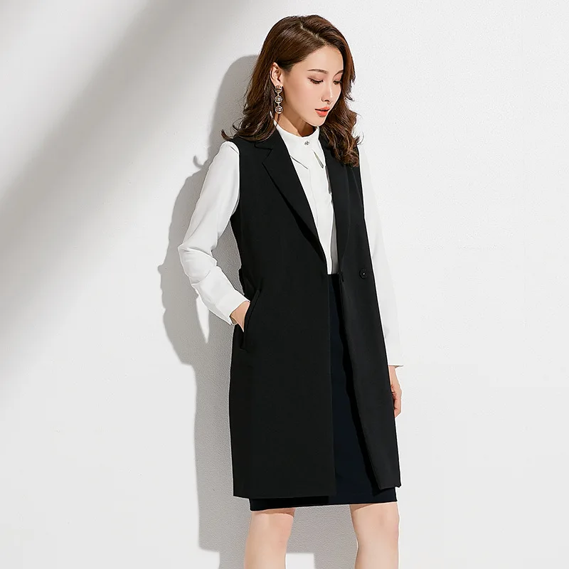 ^Cheap 2018 Autumn New Style Brand WOMEN'S Dress Korean-style Slim Fit Slimming Cardigan Coat Suit Collar Mid-length Waistcoat Women's