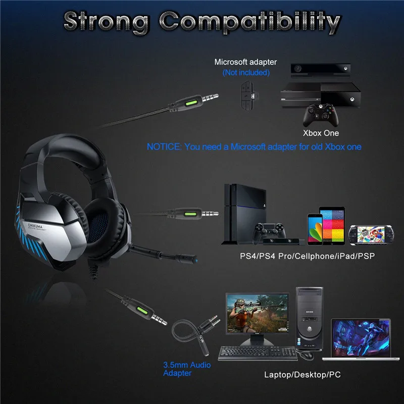 New K5 Pro PS4 Head mounted Stereo Bass Gaming Headphone With Mic LED Light For PC Mobile Phone New Xbox One Computer