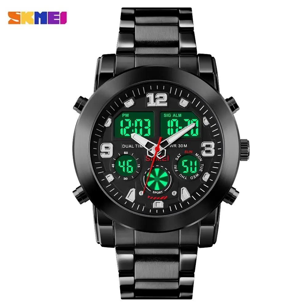 

SKMEI Japan movement Quartz Men's watches Stopwatch Alarm Waterproof LED Display Male Digital Clock Stainless Steel Montre homme