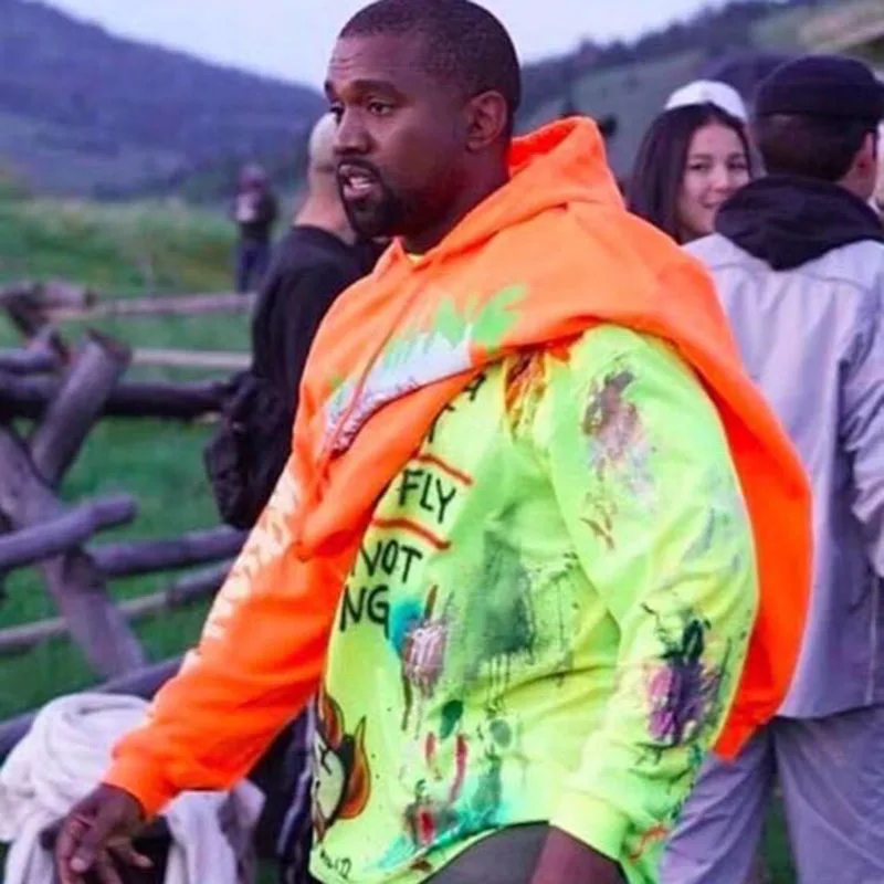 Kanye West, уличная футболка с круглым вырезом, ручная роспись, граффити, длинный рукав, футболка для мужчин и женщин, пуловер, хлопок, хип-хоп Футболка