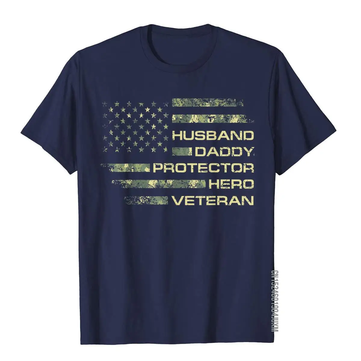 Mens Husband Daddy Protector Hero Veteran USA Flag Camouflage Dad T-Shirt__97A3696navy