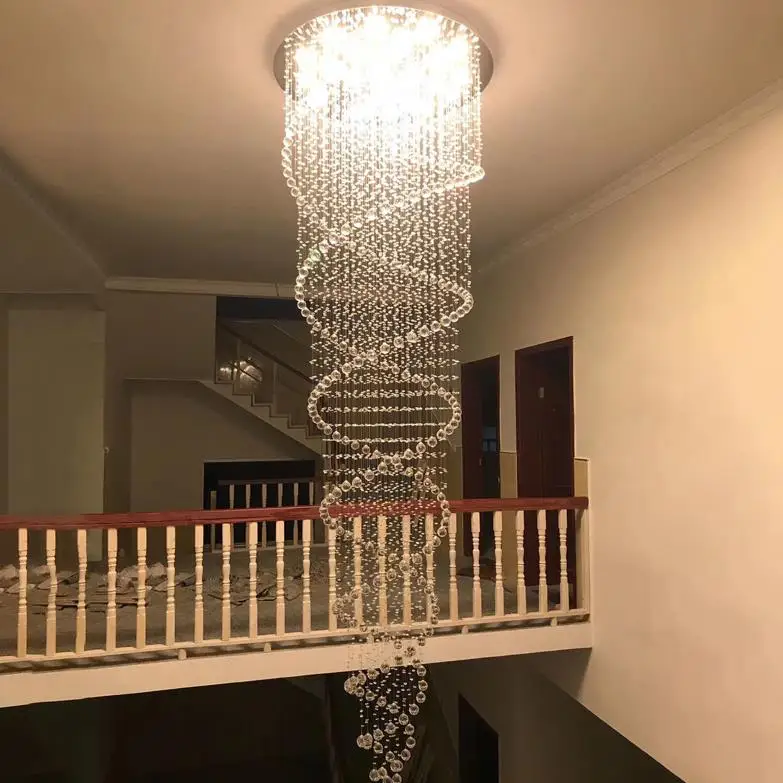 

Modern LED crystal chandelier for stairs, luxury hotel villa bedroom hanging lamp