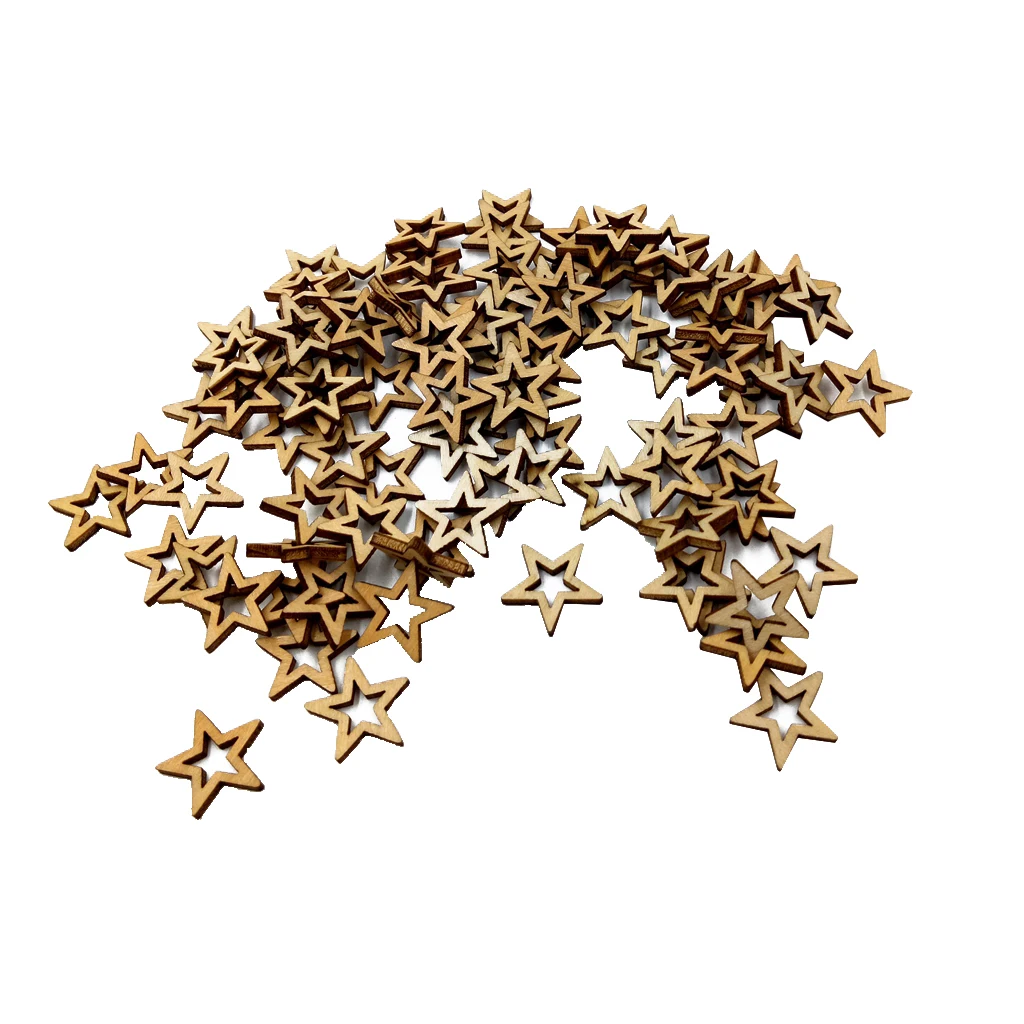 100 Pieces Hollow Star-shaped Unfinished Wood Ornament for Scrapbooking