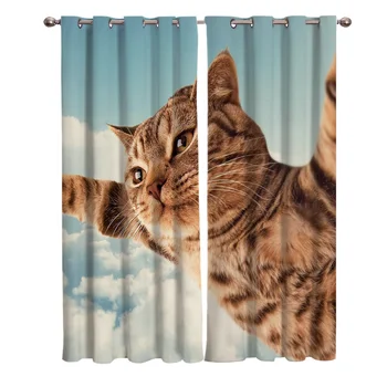 

Flying Cats In The Sky Window Curtains Living Room Kitchen Indoor Room Curtains Home Decoration