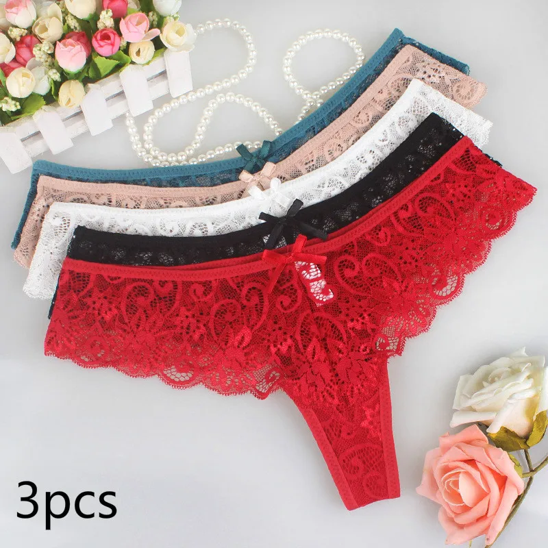 

3 Pcs Panties Underwear Woman Lace Thong G-String Sexy Panty Woman Thong T-back Female Underwear For Woman Thongs Sexy Briefs