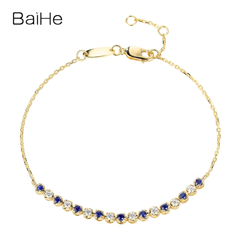 

BAIHE Solid 18K Rose Gold H/SI Natural Diamond Sapphire Bracelet Women Trendy Fine Jewelry Making Saffier armband سوار الياقوت