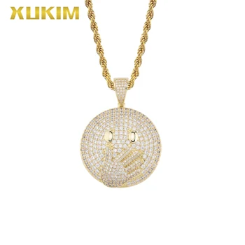 

IPM815 Xukim Jewelry Hip Hop Iced Out Silver Men Gold Pendant Necklace Emotion Cover Mouth Snicker Necklace