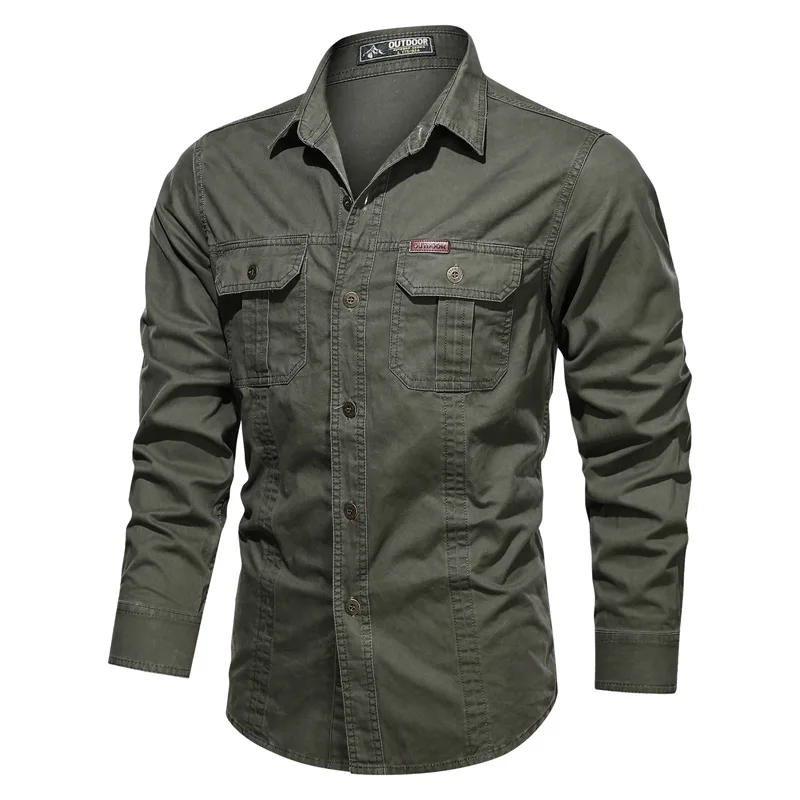 Men Casual Shirts Long-Sleeves Military Army Plus-Size Brand 5XL 100%Cotton 4XL Male
