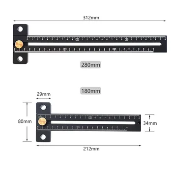 

Woodworking Ruler Metric Aluminum Alloy T-shaped Limit Marker Measuring Tool Woodworking Ruler