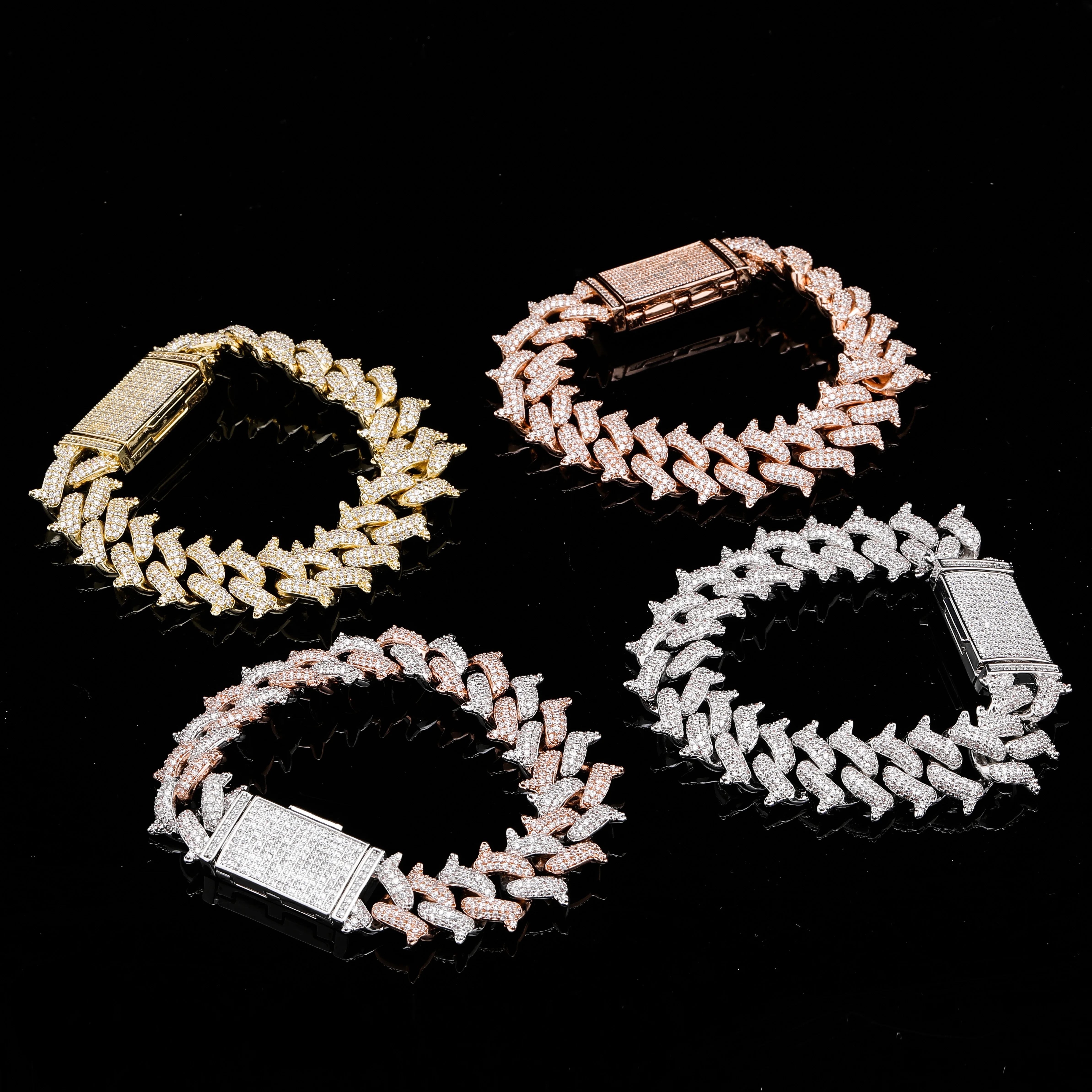 JINAO Iced Out 14 мм шипы по краям стиль ювелирные изделия Хип-Хоп рок медь покрытием золото серебро розовое золото браслет с камнями циркона
