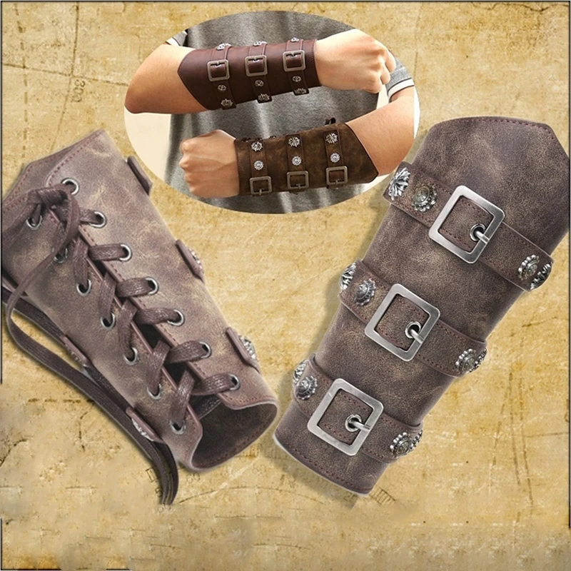 

Vintage Medieval Handsome Wristband Knight Stage Costumes Halloween Cosplay Accessories Cos Pirate Hunter Props