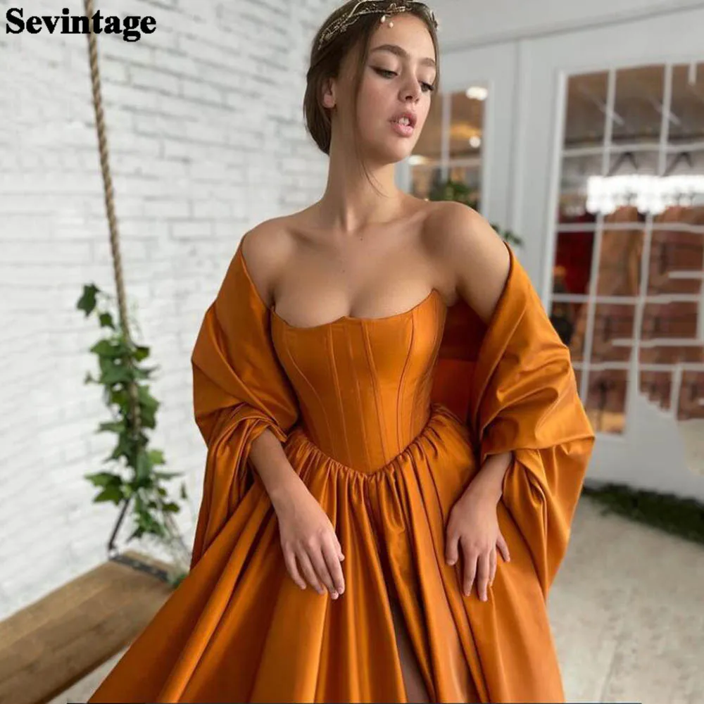 Burnt Orange Prom Dress 2023 One-shoulder Satin Long Sleeve Draping –  AnnaCustomDress